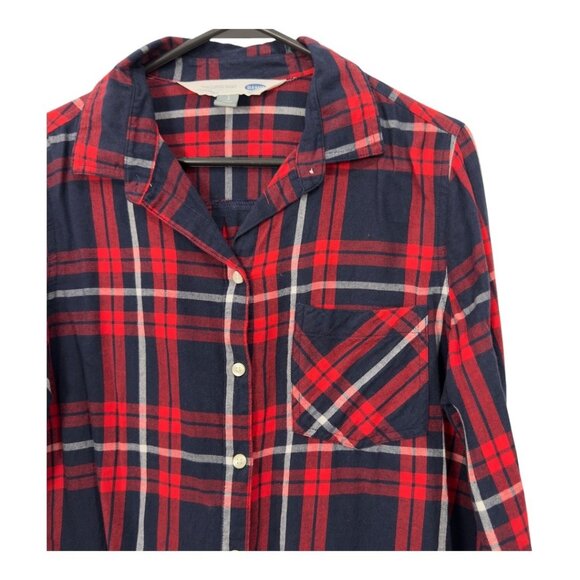 Old Navy The Classic Shirt Womens L Red & Navy Plaid Button-Up Long-Sleeve Shirt - Picture 10 of 13